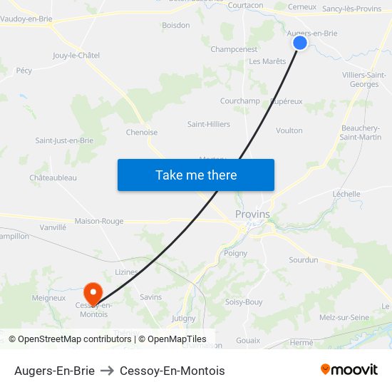 Augers-En-Brie to Cessoy-En-Montois map