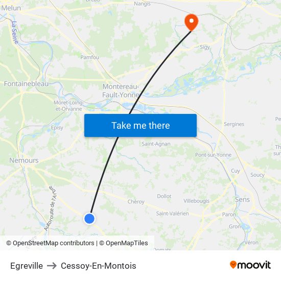 Egreville to Cessoy-En-Montois map