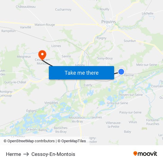 Herme to Cessoy-En-Montois map
