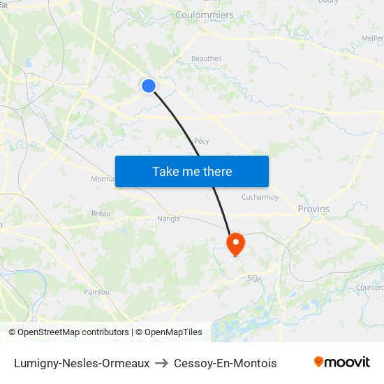 Lumigny-Nesles-Ormeaux to Cessoy-En-Montois map