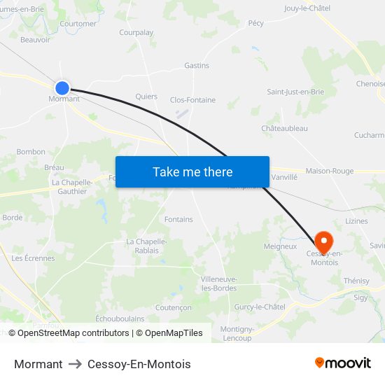 Mormant to Cessoy-En-Montois map