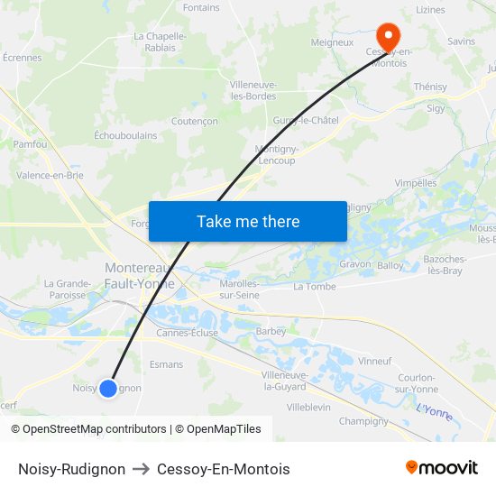 Noisy-Rudignon to Cessoy-En-Montois map