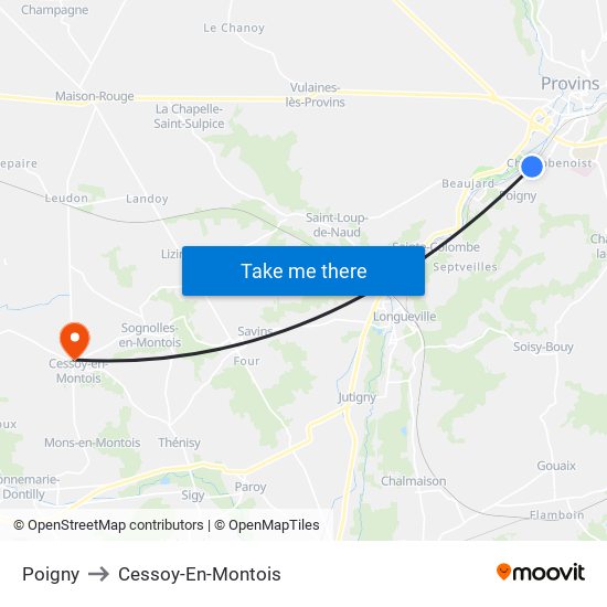 Poigny to Cessoy-En-Montois map