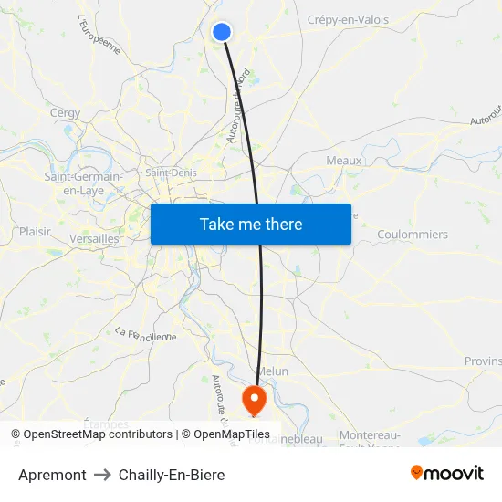 Apremont to Chailly-En-Biere map