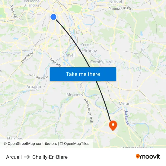 Arcueil to Chailly-En-Biere map