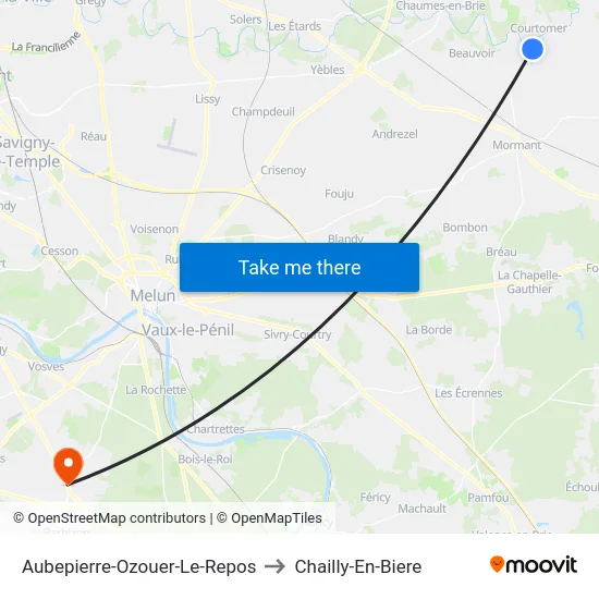 Aubepierre-Ozouer-Le-Repos to Chailly-En-Biere map