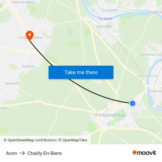 Avon to Chailly-En-Biere map