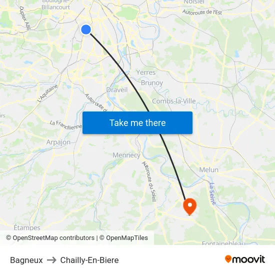 Bagneux to Chailly-En-Biere map