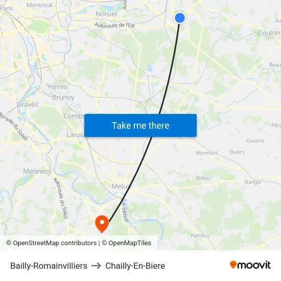 Bailly-Romainvilliers to Chailly-En-Biere map