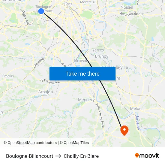 Boulogne-Billancourt to Chailly-En-Biere map