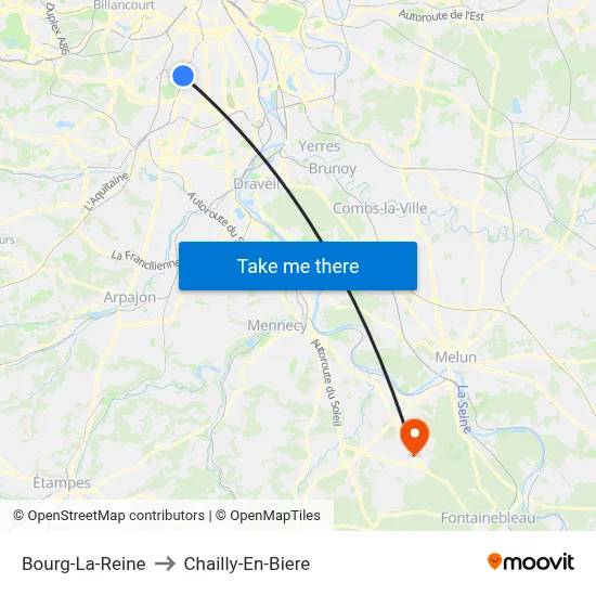 Bourg-La-Reine to Chailly-En-Biere map