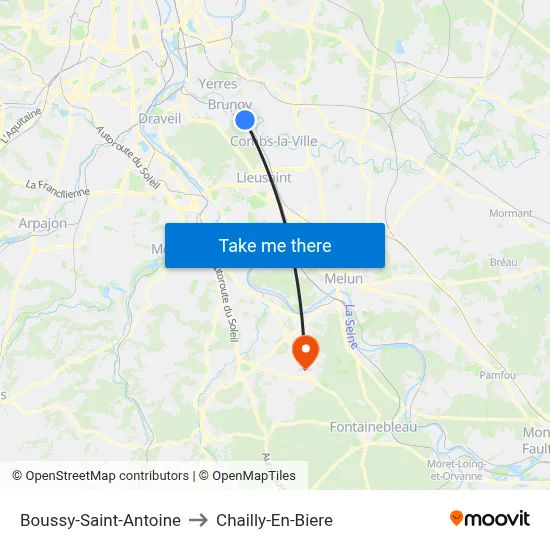 Boussy-Saint-Antoine to Chailly-En-Biere map