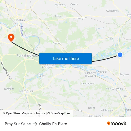 Bray-Sur-Seine to Chailly-En-Biere map