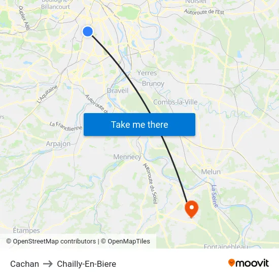 Cachan to Chailly-En-Biere map