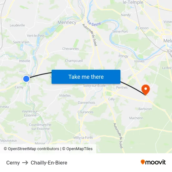 Cerny to Chailly-En-Biere map