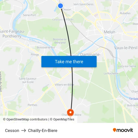 Cesson to Chailly-En-Biere map