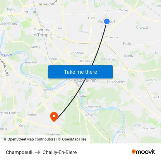 Champdeuil to Chailly-En-Biere map