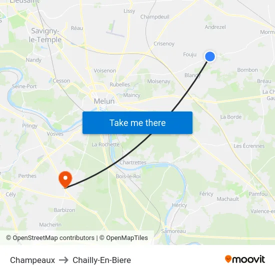 Champeaux to Chailly-En-Biere map