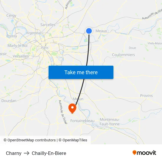 Charny to Chailly-En-Biere map