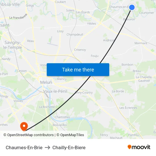 Chaumes-En-Brie to Chailly-En-Biere map
