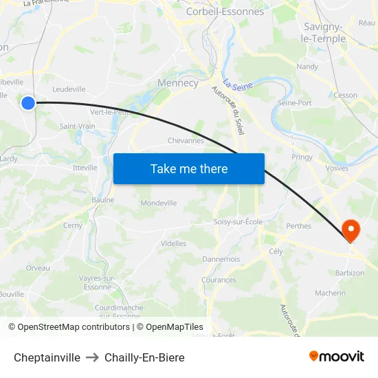 Cheptainville to Chailly-En-Biere map