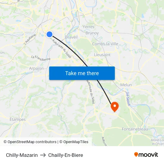 Chilly-Mazarin to Chailly-En-Biere map
