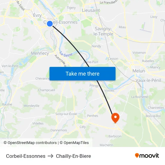 Corbeil-Essonnes to Chailly-En-Biere map