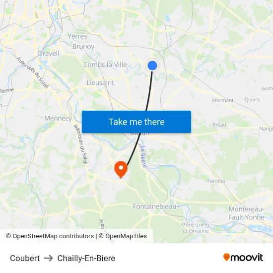 Coubert to Chailly-En-Biere map