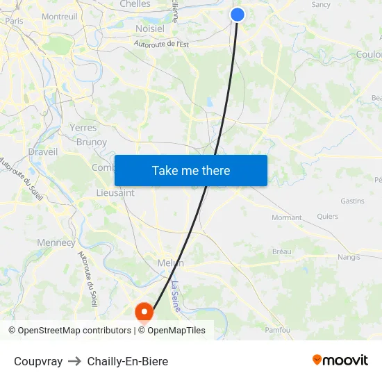 Coupvray to Chailly-En-Biere map