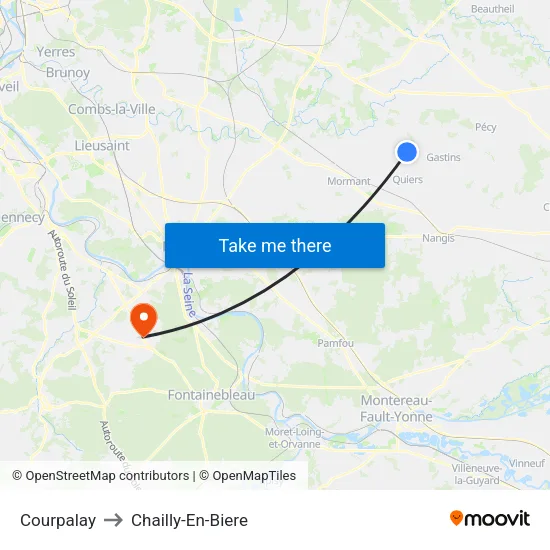 Courpalay to Chailly-En-Biere map