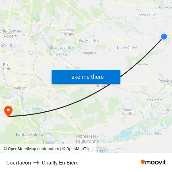 Courtacon to Chailly-En-Biere map