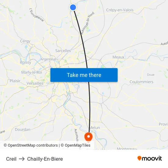 Creil to Chailly-En-Biere map