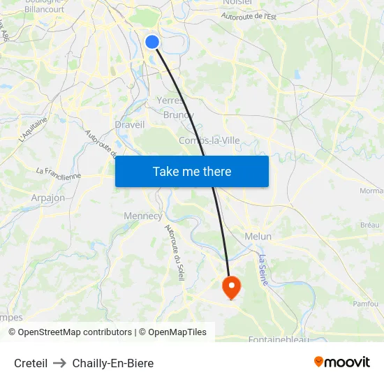 Creteil to Chailly-En-Biere map