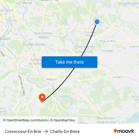 Crevecoeur-En-Brie to Chailly-En-Biere map