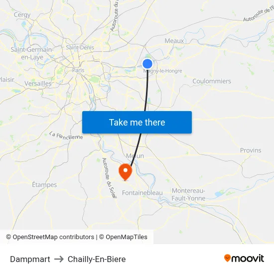 Dampmart to Chailly-En-Biere map