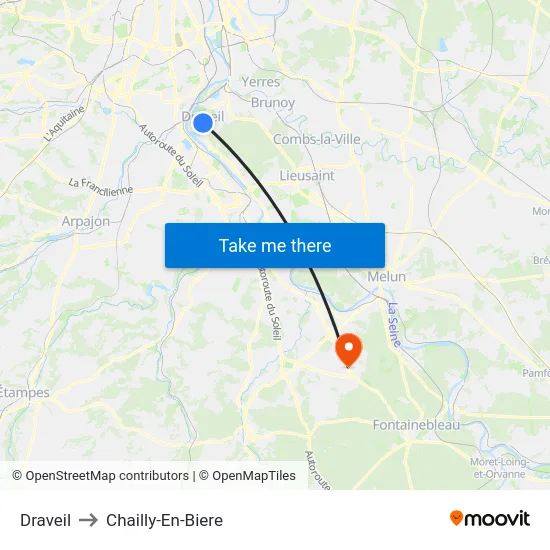 Draveil to Chailly-En-Biere map