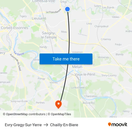 Evry-Gregy-Sur-Yerre to Chailly-En-Biere map