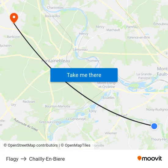 Flagy to Chailly-En-Biere map
