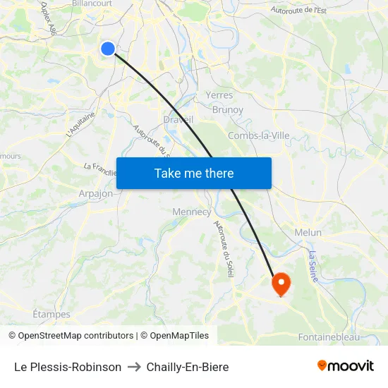 Le Plessis-Robinson to Chailly-En-Biere map