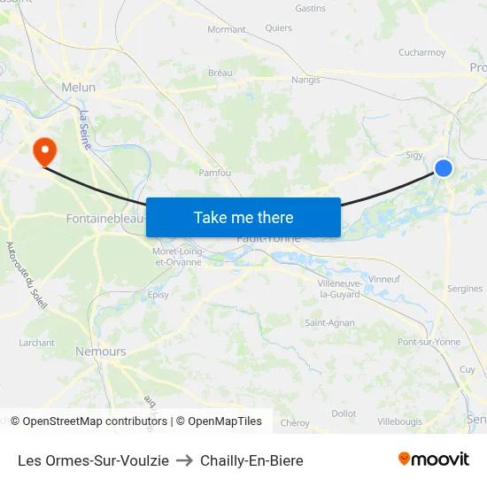 Les Ormes-Sur-Voulzie to Chailly-En-Biere map