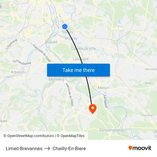 Limeil-Brevannes to Chailly-En-Biere map