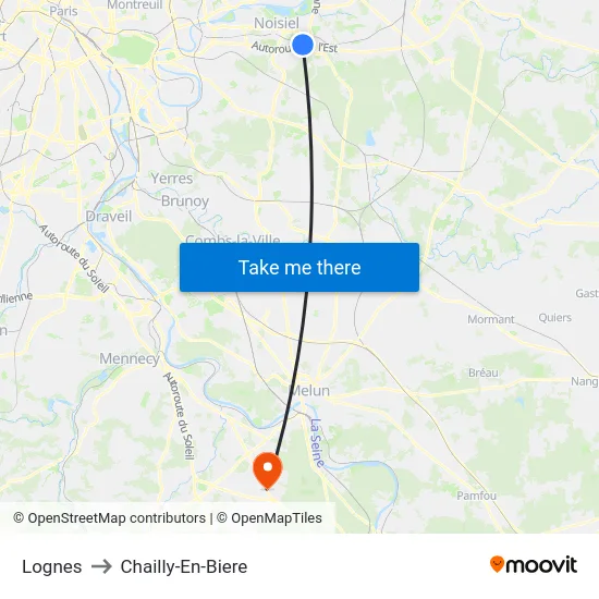 Lognes to Chailly-En-Biere map