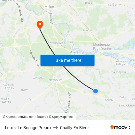 Lorrez-Le-Bocage-Preaux to Chailly-En-Biere map