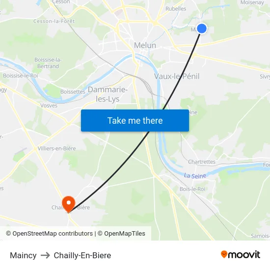 Maincy to Chailly-En-Biere map