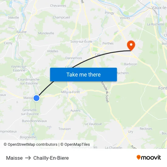 Maisse to Chailly-En-Biere map