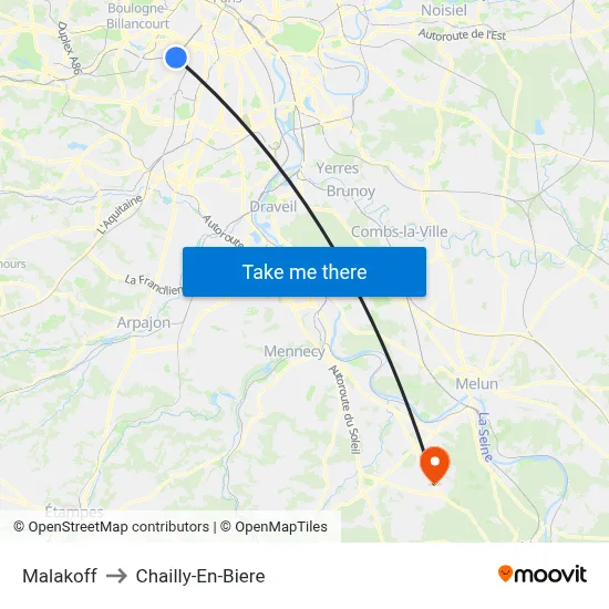 Malakoff to Chailly-En-Biere map