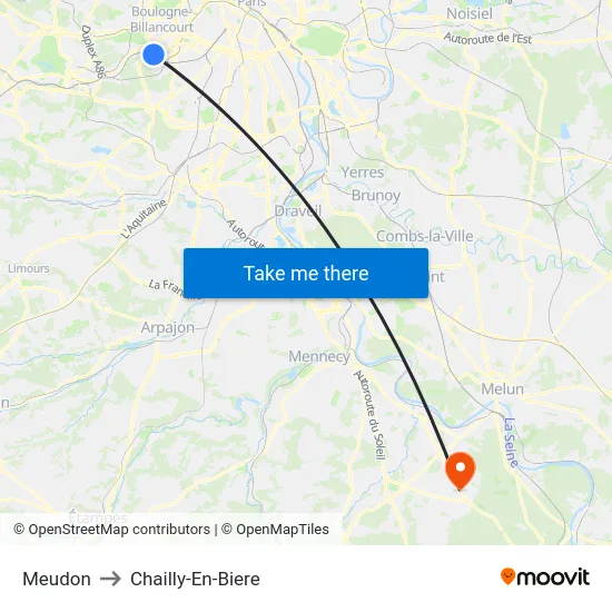 Meudon to Chailly-En-Biere map