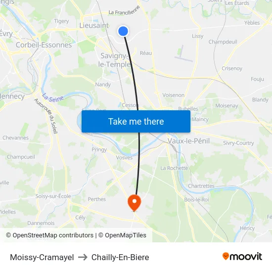 Moissy-Cramayel to Chailly-En-Biere map