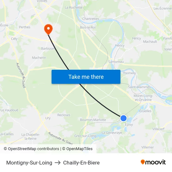 Montigny-Sur-Loing to Chailly-En-Biere map