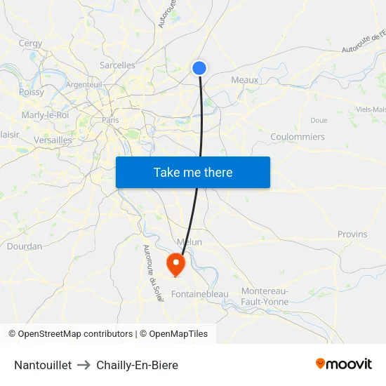 Nantouillet to Chailly-En-Biere map